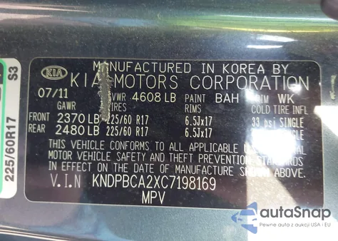 2012 Kia Sportage Lx из США, поврежденный, VIN KNDPBCA2XC7198169